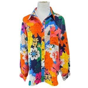 Jodifl Button‎ Down Shirt Womens L Bold Floral Print Multicolor Oversized Retro